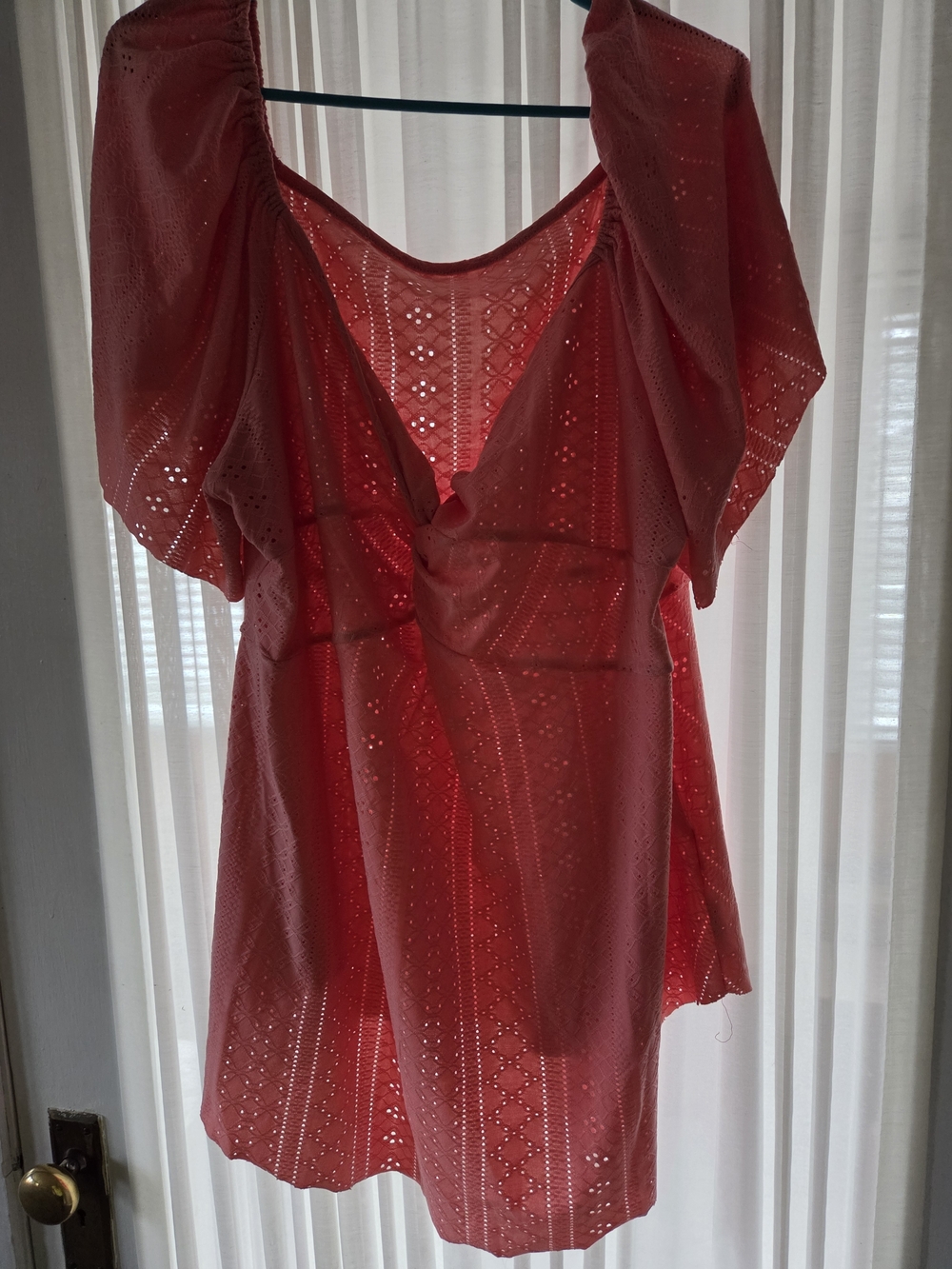 Eyelet Flutter Sleeve Coral Dress